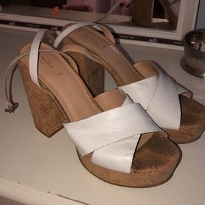 Aldo White Cork Chunky Heels